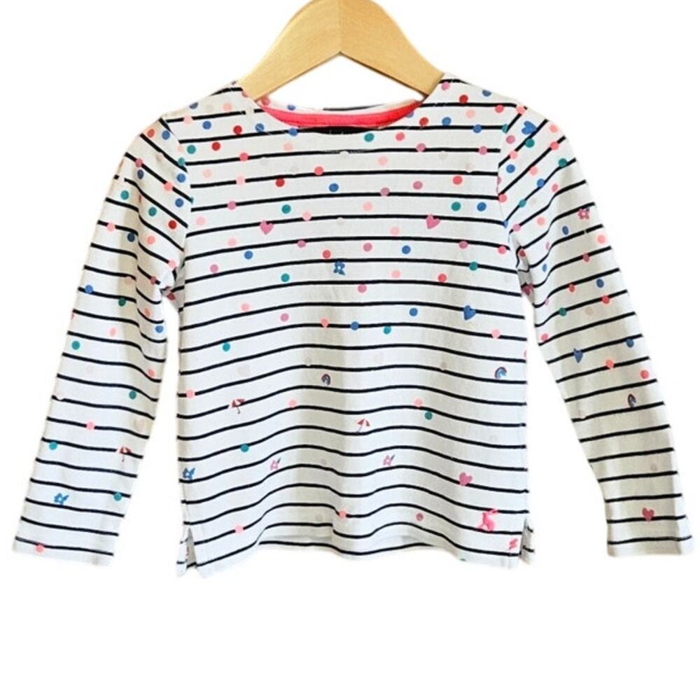Joules Girls 3Y Navy White Striped Rainbow Heart Polka Dot Cotton Tee Shirt